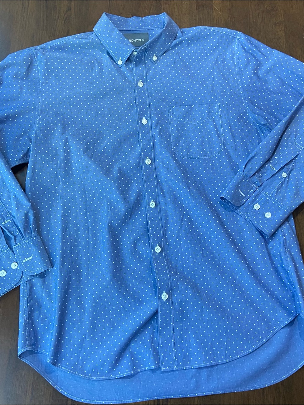 Bonobos Slim Fit Button Down Shirt Mens Large Blue Polka Dot Long Sleeve Cotton